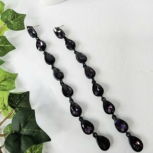 Long Purple Crystal Teardrop Dangle Earrings